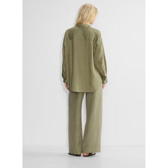Aritzia WILFRED Sundried Olive Green 100% Linen Relaxed Button-Up Shirt, Size M - Picture 15 of 16